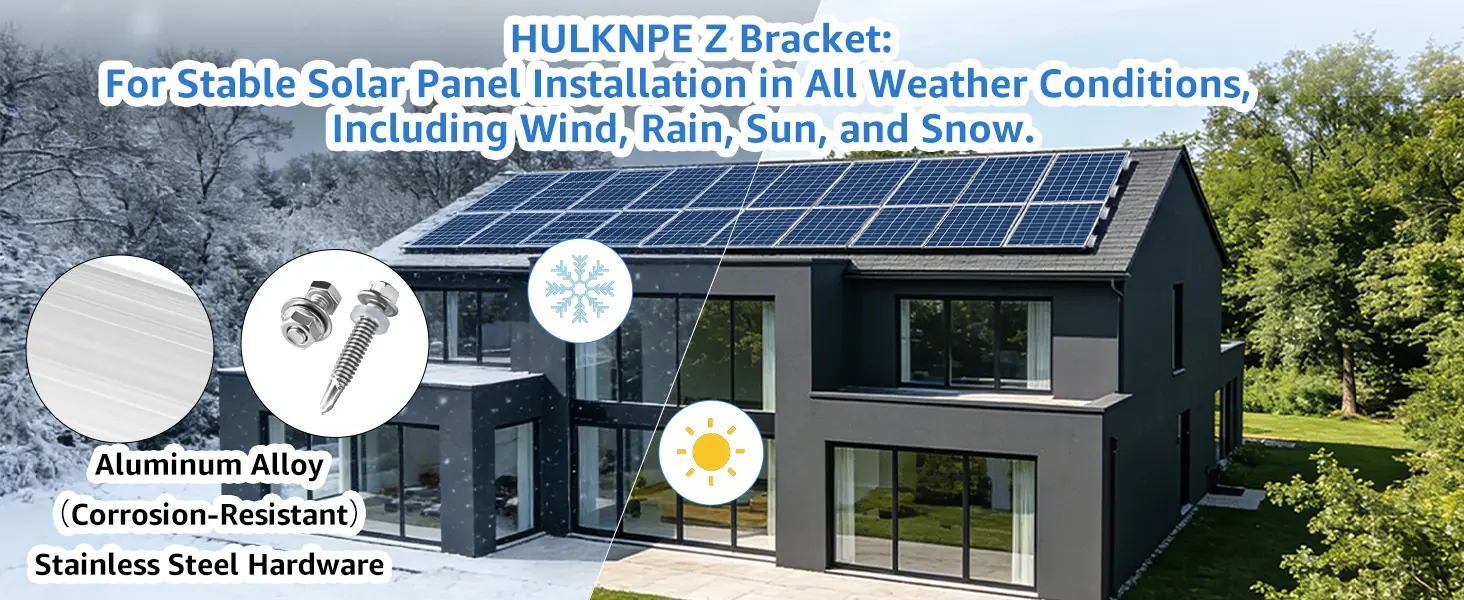 HULKNPE Z brackets holding solar panels through wind, rain, sun and snow