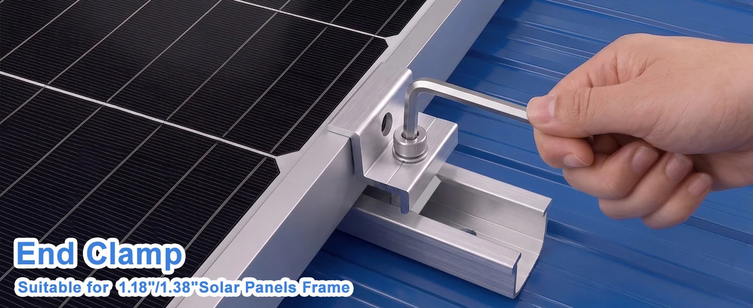 U30 end clamp tightened onto a solar panel frame with the included Allen key