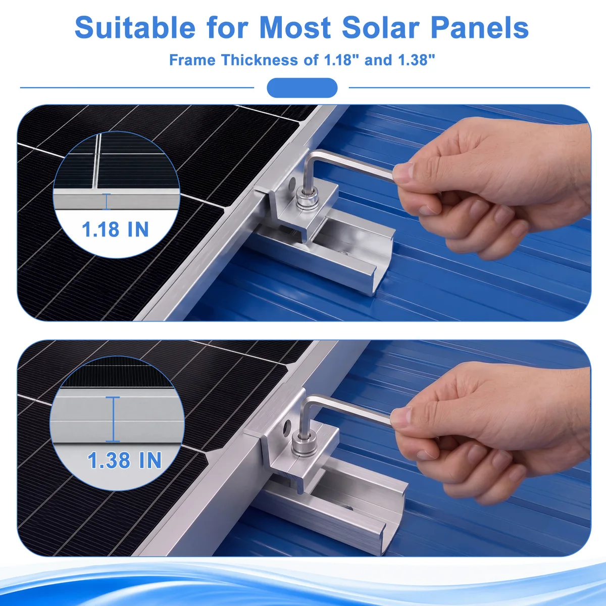 U30 clamps adjusting to 1.18 inch and 1.38 inch solar panel frame thickness