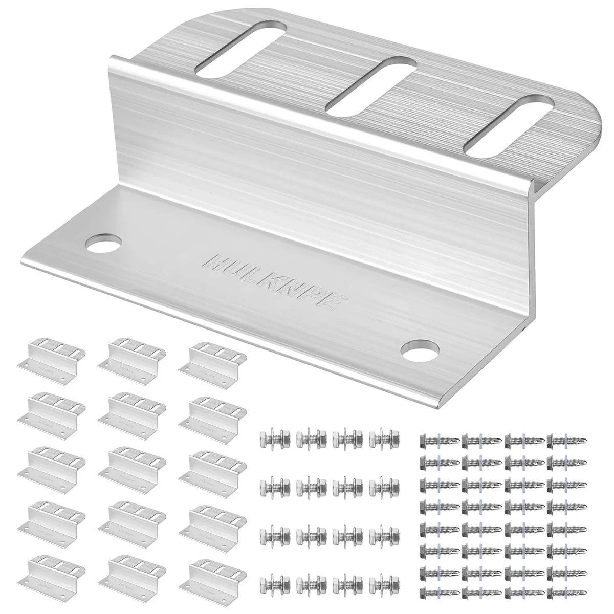 HULKNPE Z bracket solar panel mounting set with 16 brackets, hex bolts, washers, flange nuts and self-tapping screws