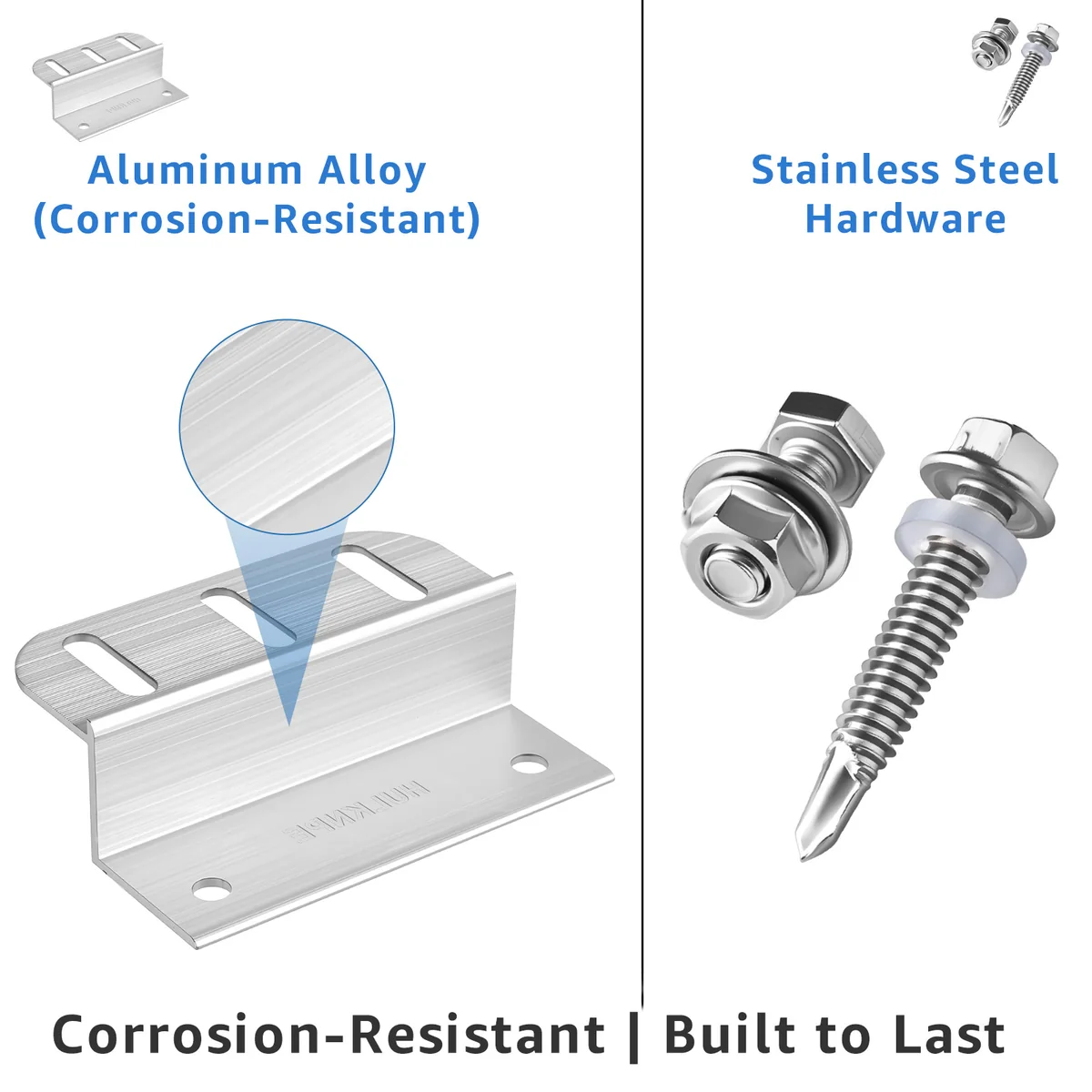 Aluminum alloy bracket and stainless steel hardware — corrosion resistant